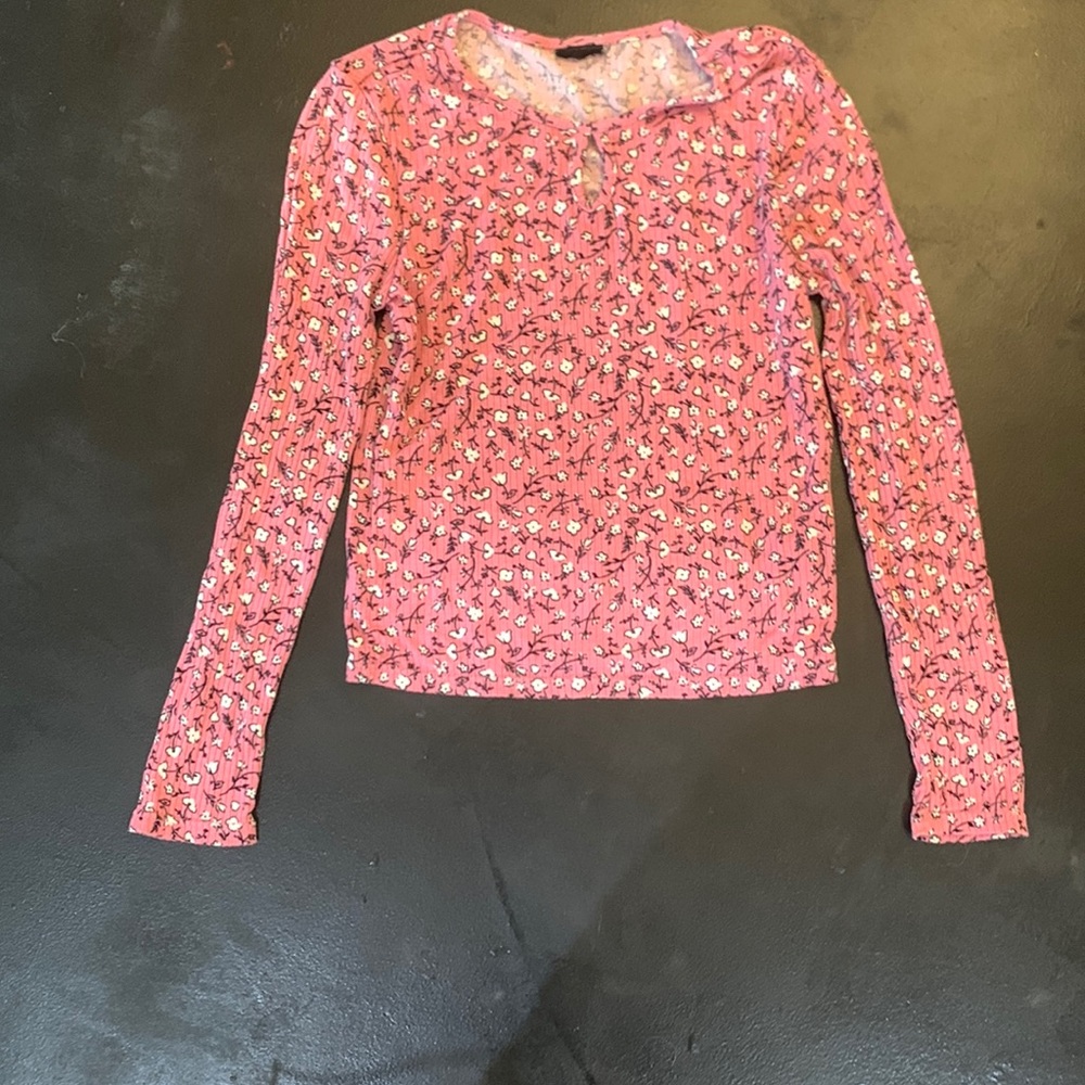Floral Pink, White & Black Long Sleeve Top